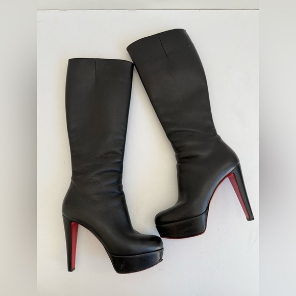 Christian Louboutin Black leather platform high heel tall boots EU 38.5 - Picture 1 of 12